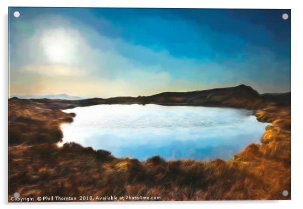 Sunset over Loch na Clarlaich to the Isle of Skye. Acrylic by Phill Thornton