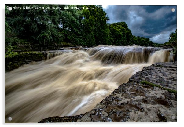 Upper Ayesgarth Falls in Spate Acrylic by Brian Garner