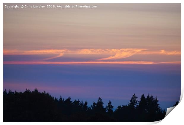 Looking out over the Salish Sea at sunset Print by Chris Langley