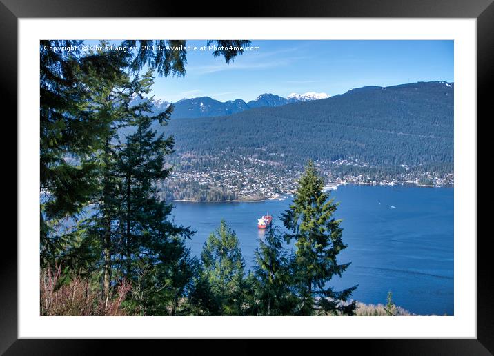 Looking across Indian Arm to North Shore Mountains Framed Mounted Print by Chris Langley