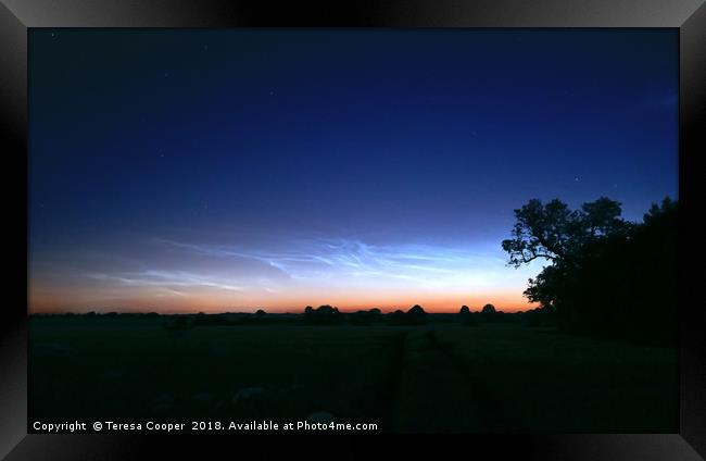 Noctilucent clouds glow over open fields  Framed Print by Teresa Cooper