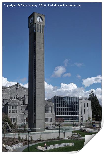 Central Library and Campanile, UBC, Vancouver Print by Chris Langley