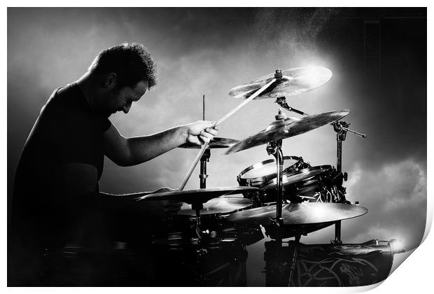  Drummer playing drums Print by Johan Swanepoel
