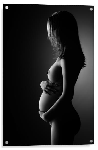 Nude Pregnant Woman Acrylic by Johan Swanepoel
