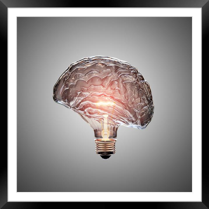 Light Bulb Brain Framed Mounted Print by Johan Swanepoel