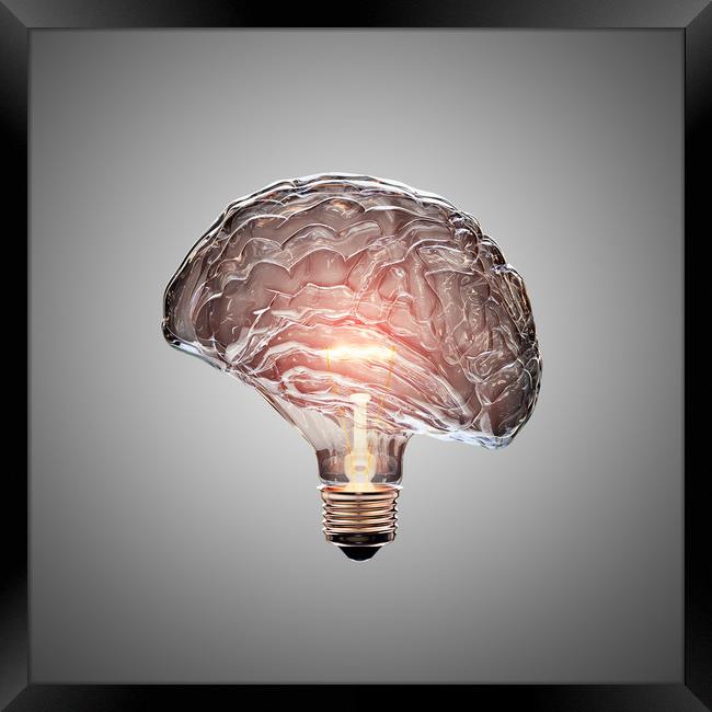 Light Bulb Brain Framed Print by Johan Swanepoel
