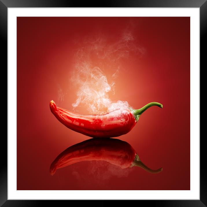 Chili red steaming hot Framed Mounted Print by Johan Swanepoel