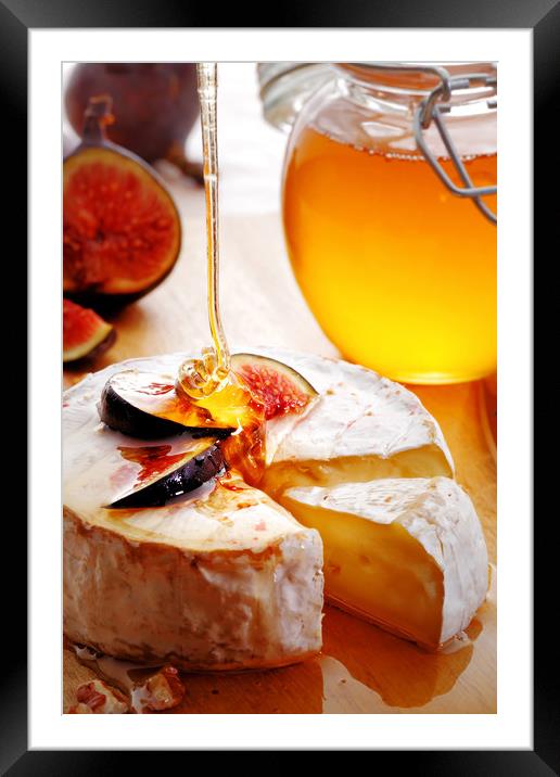 Brie Cheese with Figs and honey Framed Mounted Print by Johan Swanepoel