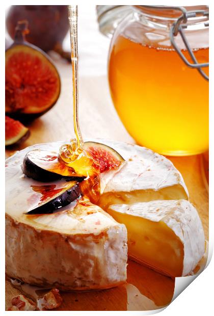 Brie Cheese with Figs and honey Print by Johan Swanepoel
