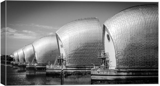 Thames Barrier (B&W) Canvas Print by Mike Lanning
