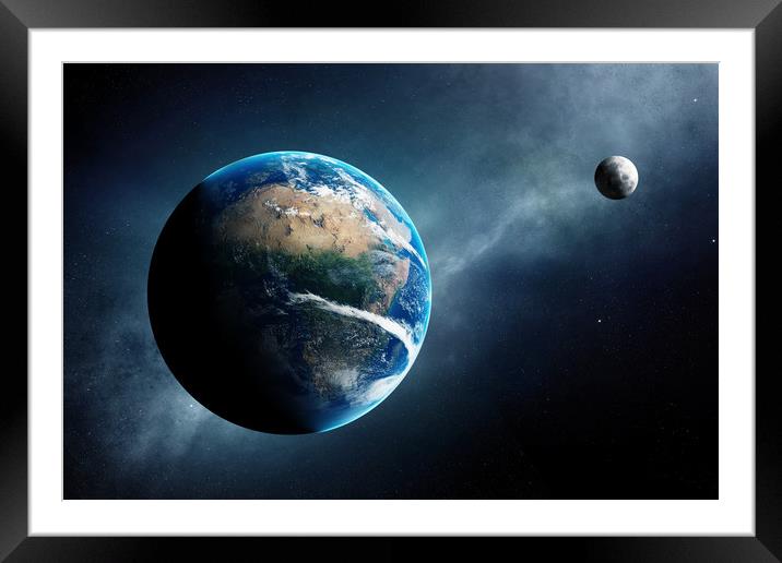 Earth and moon space view Framed Mounted Print by Johan Swanepoel