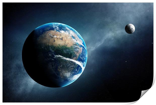 Earth and moon space view Print by Johan Swanepoel