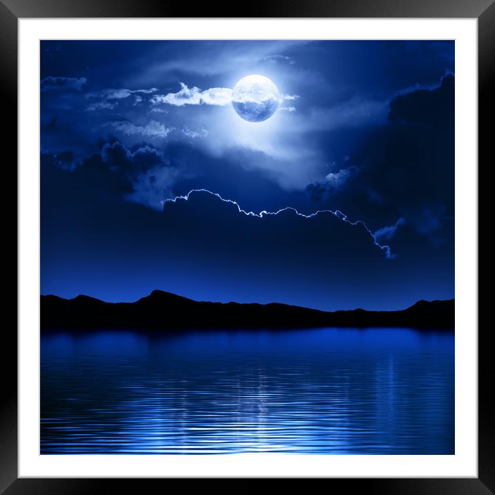 Fantasy Moon and Clouds over water Framed Mounted Print by Johan Swanepoel