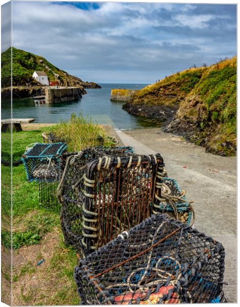 Porthgain Harbour Lobster Pots, Pembrokeshire, Wal Canvas Print by Mark Llewellyn