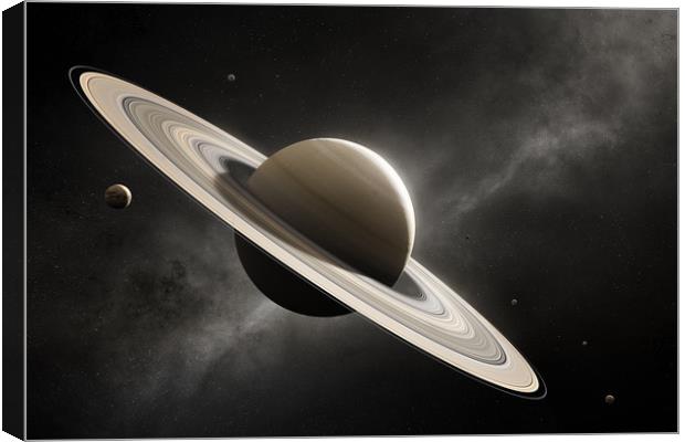 Planet Saturn with major moons Canvas Print by Johan Swanepoel