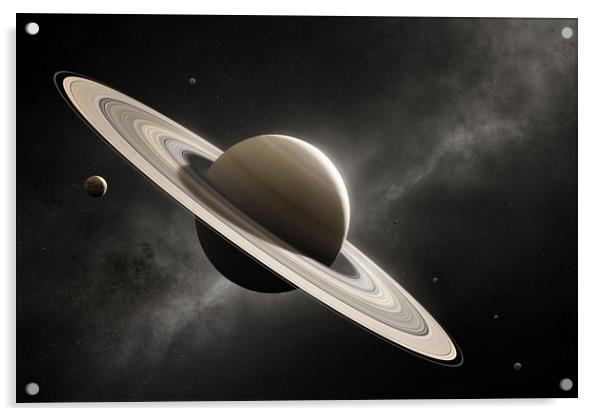 Planet Saturn with major moons Acrylic by Johan Swanepoel