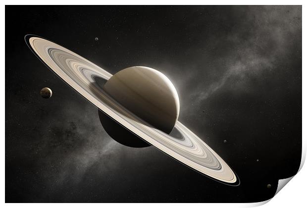 Planet Saturn with major moons Print by Johan Swanepoel