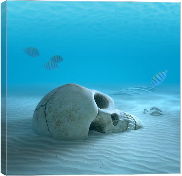 Human Skull on sandy ocean bottom Canvas Print by Johan Swanepoel
