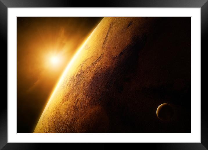Planet Mars close-up with sunrise in space  Framed Mounted Print by Johan Swanepoel