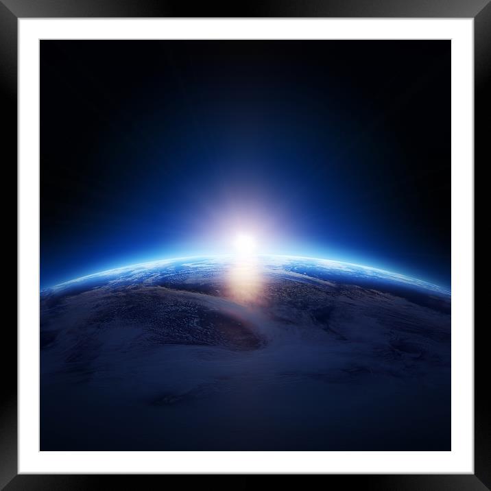 Earth sunrise over cloudy ocean Framed Mounted Print by Johan Swanepoel