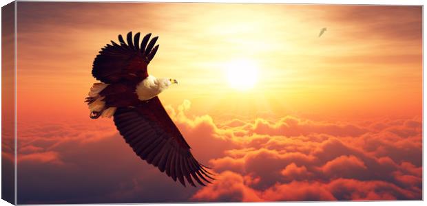 African Fish Eagle flying above clouds Canvas Print by Johan Swanepoel