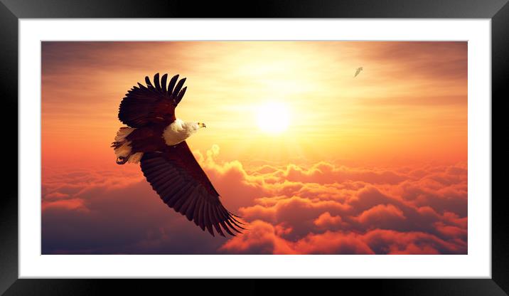 African Fish Eagle flying above clouds Framed Mounted Print by Johan Swanepoel