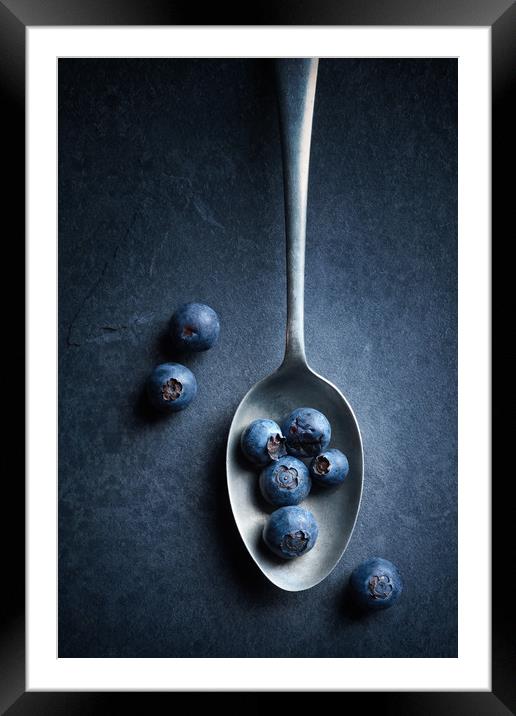 Blueberries on spoon Still Life Framed Mounted Print by Johan Swanepoel