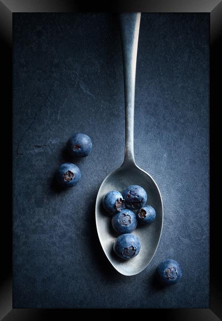 Blueberries on spoon Still Life Framed Print by Johan Swanepoel