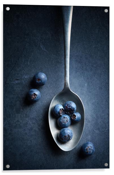 Blueberries on spoon Still Life Acrylic by Johan Swanepoel