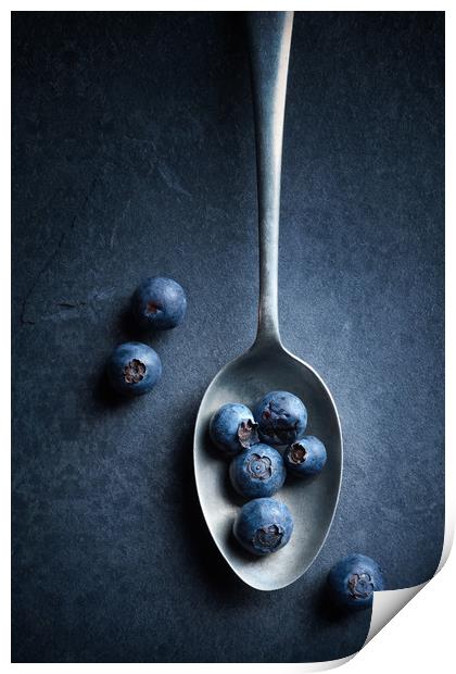 Blueberries on spoon Still Life Print by Johan Swanepoel