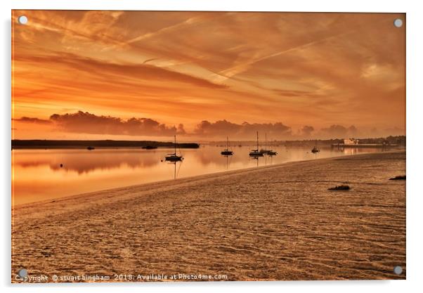 Stunning sunrise on the river Medway, Kent. Acrylic by stuart bingham