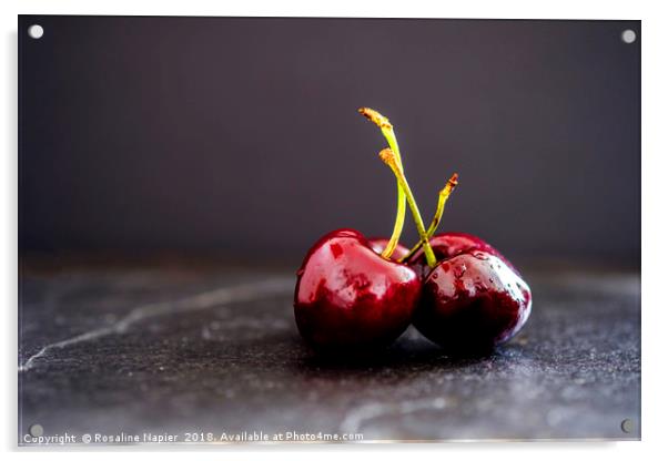 Three cherries Acrylic by Rosaline Napier