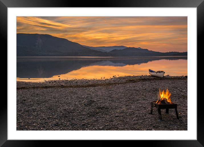 Sunset at canoe campfire Framed Mounted Print by George Robertson