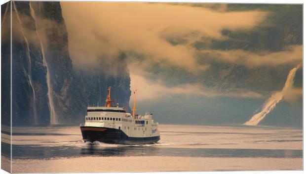 Ferry on a fjord in Norway Canvas Print by Hamperium Photography