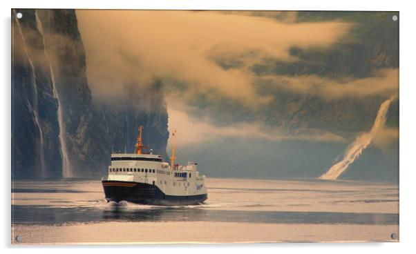 Ferry on a fjord in Norway Acrylic by Hamperium Photography