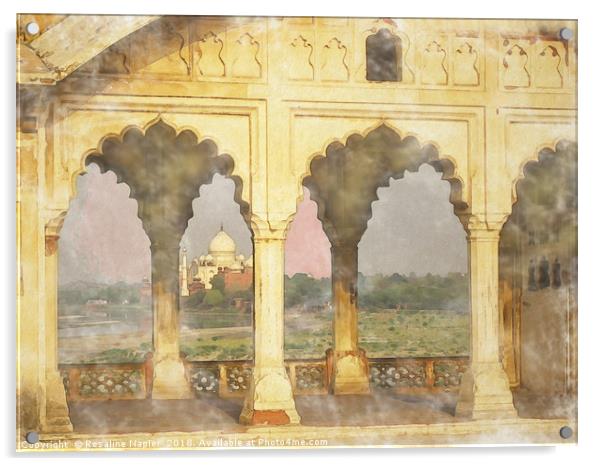 Taj Mahal from Agra Fort watercolour Acrylic by Rosaline Napier