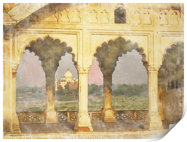 Taj Mahal from Agra Fort watercolour Print by Rosaline Napier