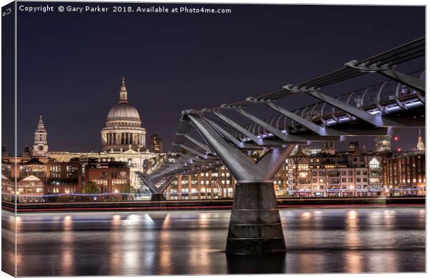 St Paul's and the Millennium Bridge at night Canvas Print by Gary Parker