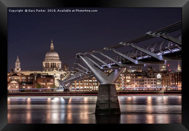 St Paul's and the Millennium Bridge at night Framed Print by Gary Parker