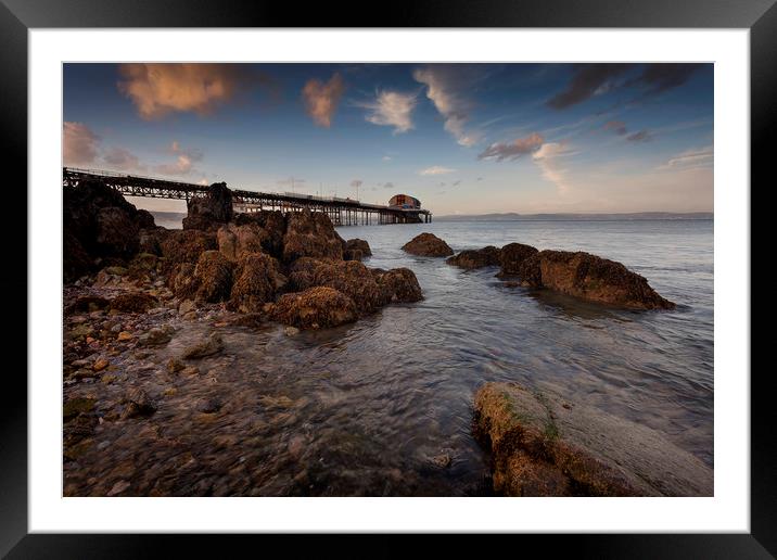 Rocky foreshore at Mumbles pier Framed Mounted Print by Leighton Collins