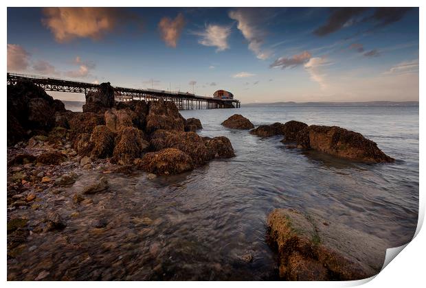 Rocky foreshore at Mumbles pier Print by Leighton Collins