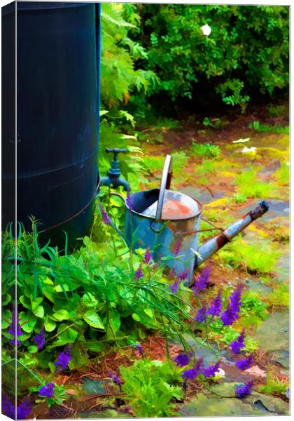 Photo art, Galvanised watering can & water butt Canvas Print by Hugh McKean