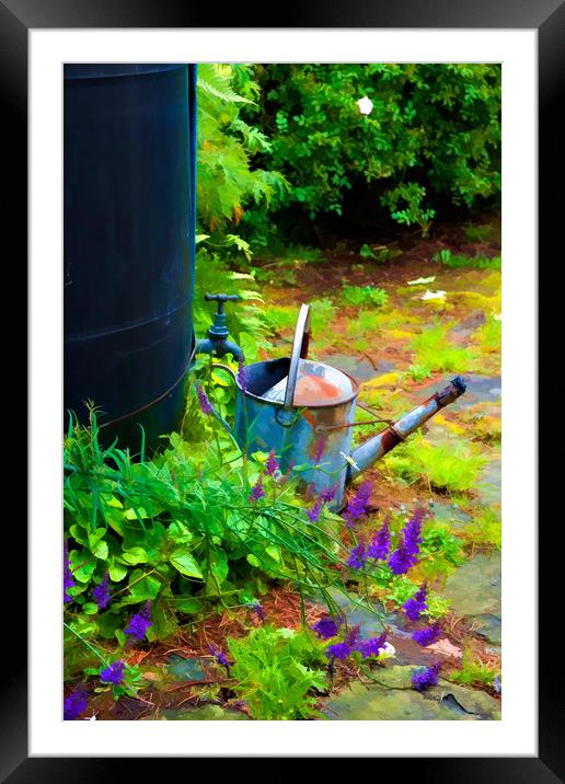 Photo art, Galvanised watering can & water butt Framed Mounted Print by Hugh McKean