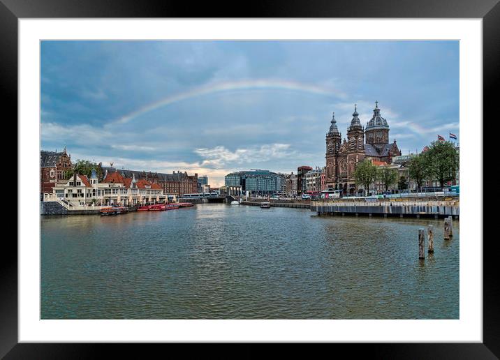 Rainbow over Amsterdam Framed Mounted Print by Valerie Paterson