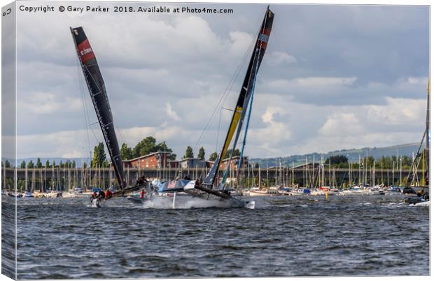 Extreme Sailing - Cardiff Bay - Two Catamarans Canvas Print by Gary Parker