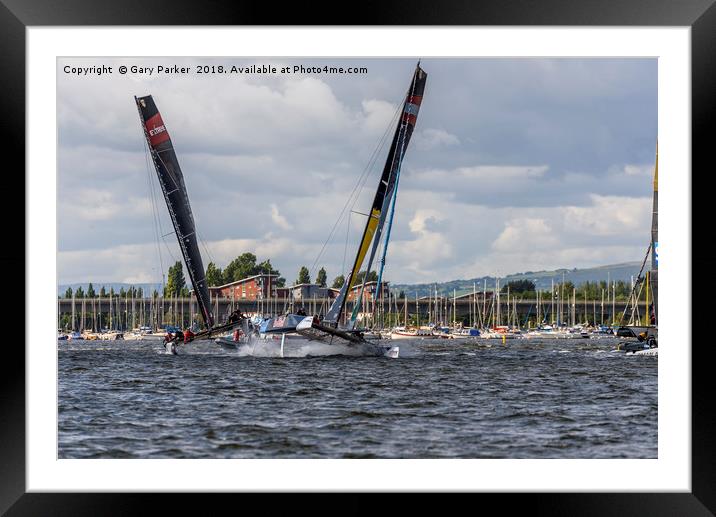 Extreme Sailing - Cardiff Bay - Two Catamarans Framed Mounted Print by Gary Parker