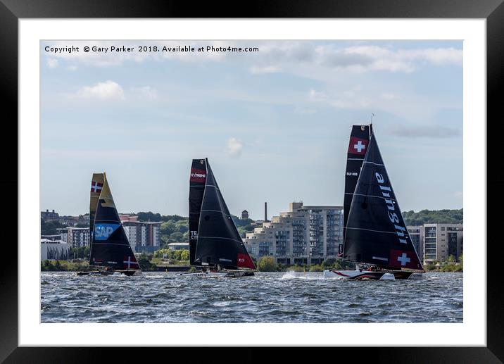 Catamarans sail on Cardiff Bay, Wales Framed Mounted Print by Gary Parker