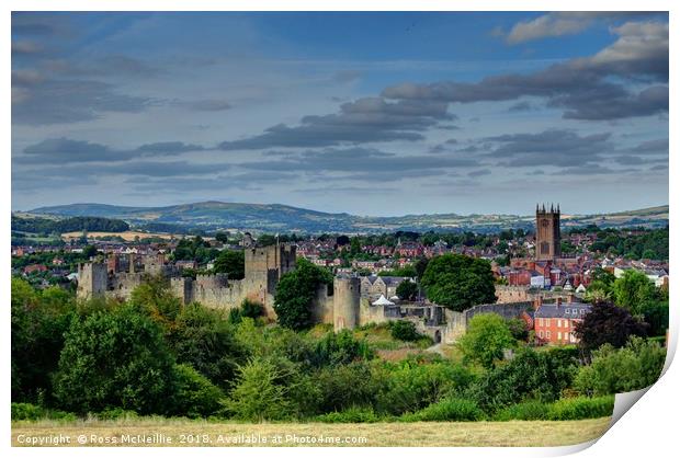 Majestic view of Ludlows medieval town Print by Ross McNeillie