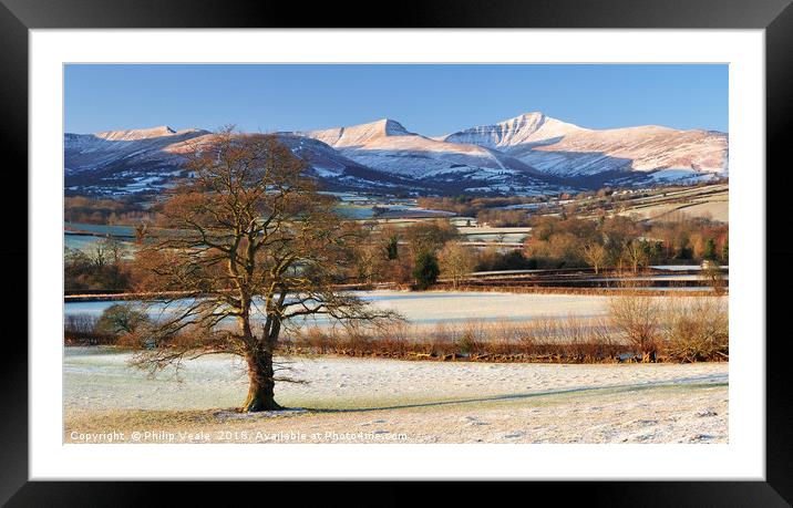 Brecon Beacons covered in a dusting of snow. Framed Mounted Print by Philip Veale