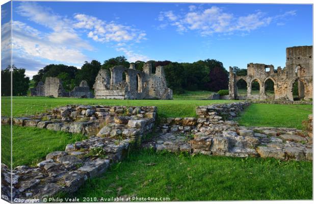Easby Abbey Ruins on a Summer Evening. Canvas Print by Philip Veale